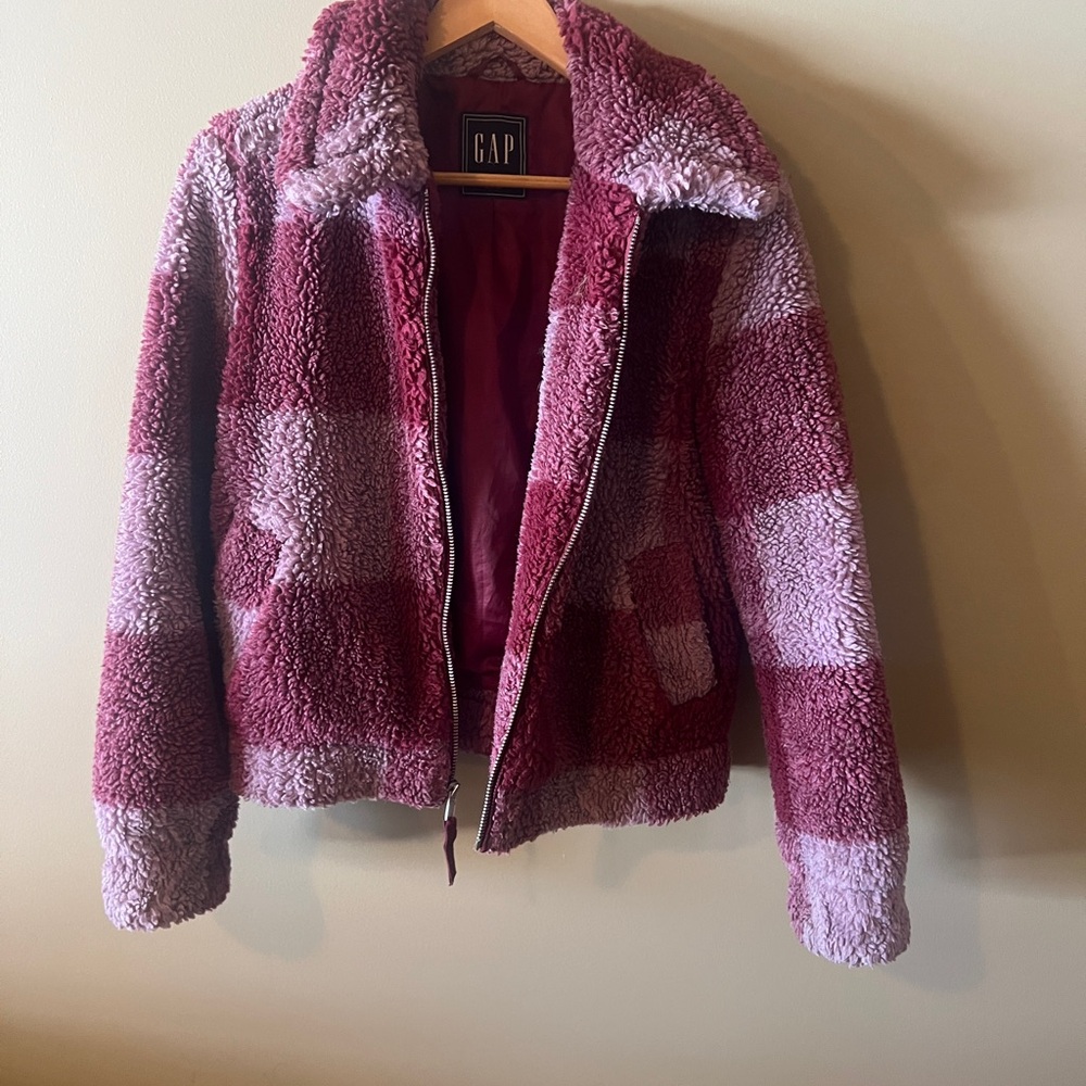 GAP Women's Burgundy and Pink Teddy Jacket